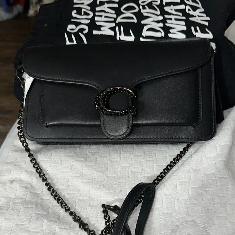 NWT Coach Black Safiano leather Crossbody Bag with adj Chain Strap fine bag - Picture 16 of 16